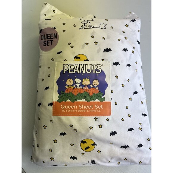 Peanuts Halloween Berkshire Queen Sheet Set Snoopy Woodstock Witch Bats Pumpkin